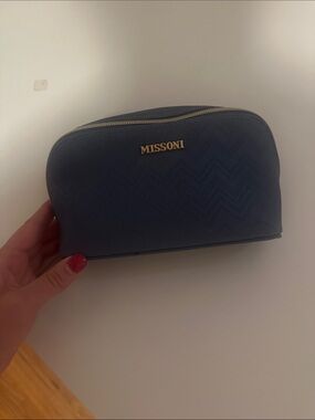 Missoni Blue Zigzag Makeup Pouch with Gold Logo